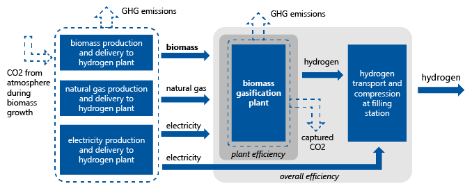 Flow diagram depicting a biomass gasification prcess.